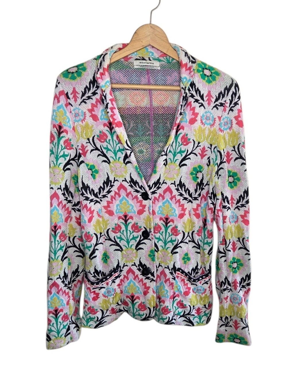 Anthropologie Aldomartins Floral Intarsia Colorful Boho Knit Blazer Size Large